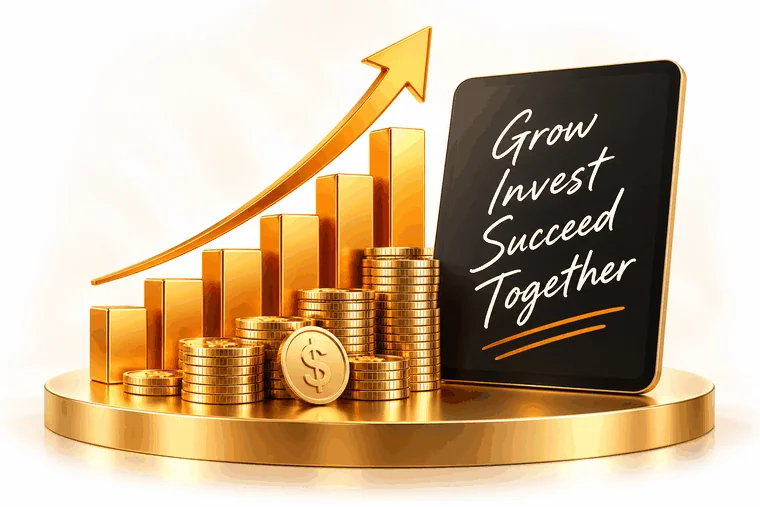Gold investment bars, coins and growth illustration